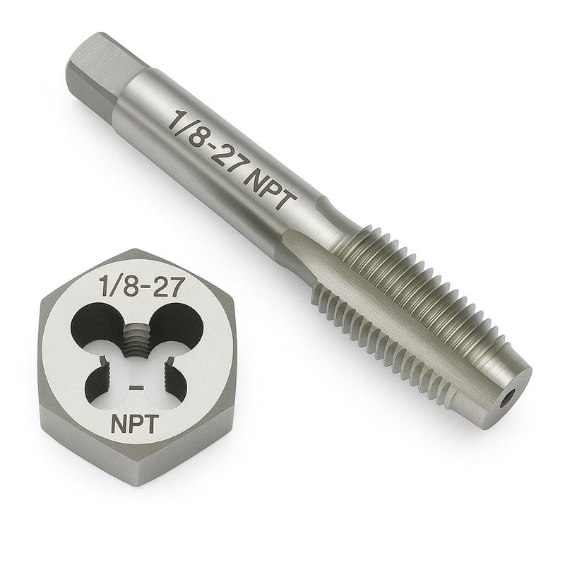 Yamesh 1/8"-27 NPT Tap and Die Set – GCr15 Alloy Steel Pipe Thread Tap and Hex Die Combo, Taper Thread Repair Tool for Conical Pipe Fittings - Image 1
